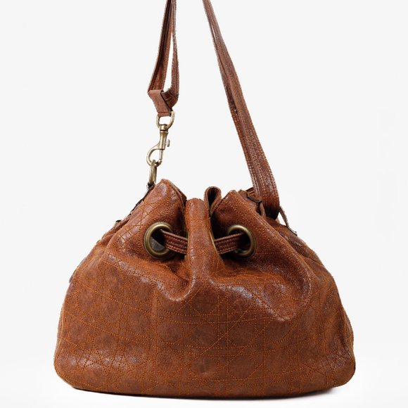 Christian Dior Cannage Brown Leather Bucket Bag - Picture 2 of 11